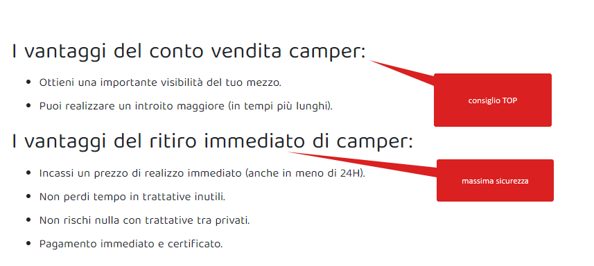 conto vendita camper